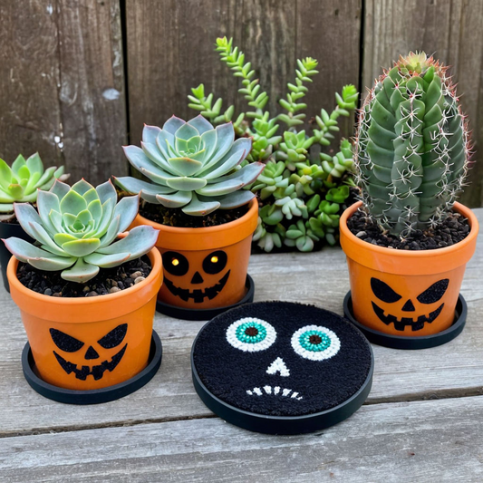 DIY Halloween-Deko: Sukkulenten mit Augen & Gruselige LED-Untersetzer